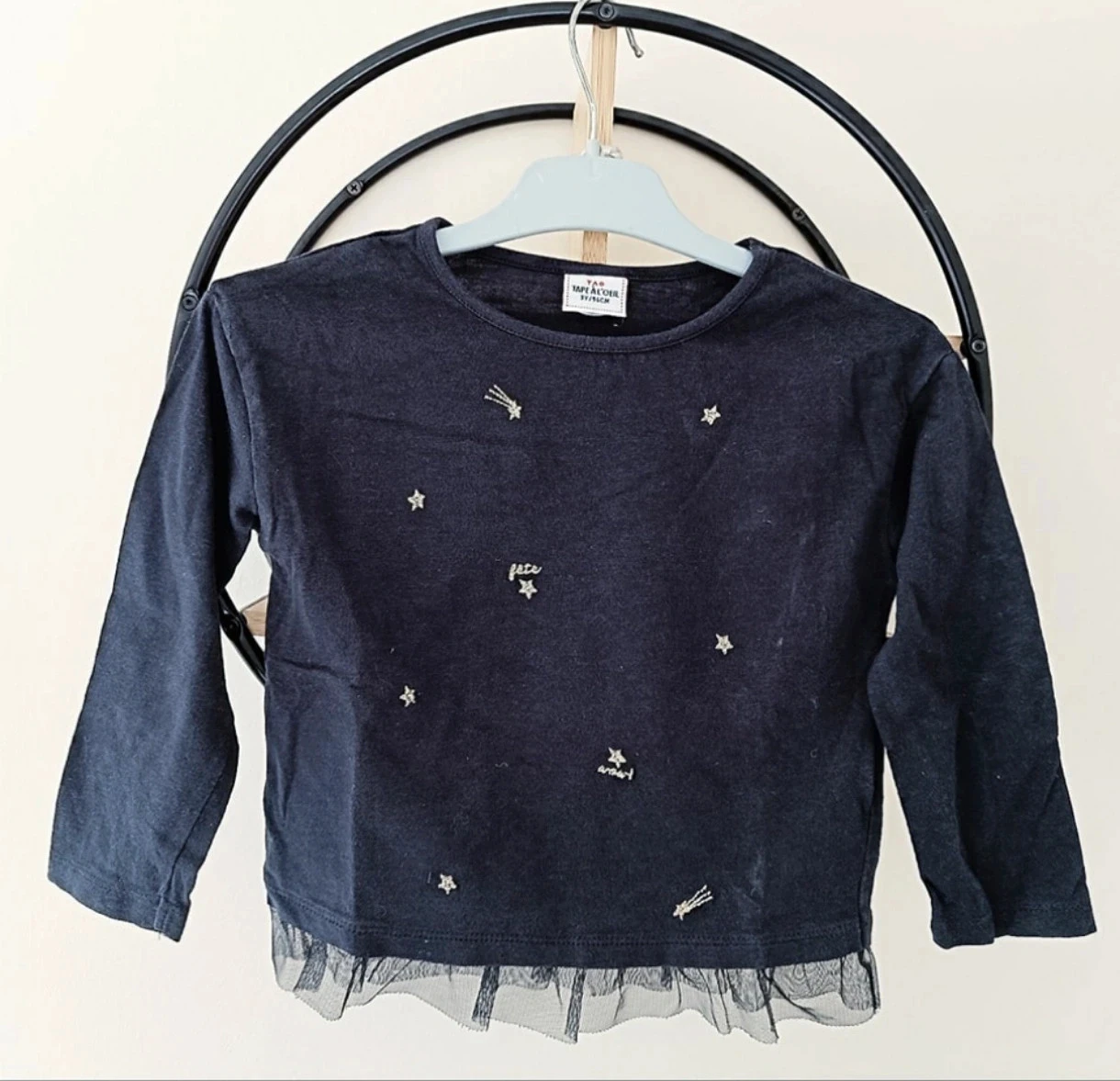 3 ans teeshirt tape a l'oeil avec broderie et dentelle